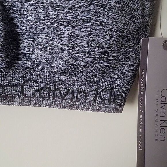 NWT Calvin Klein M Performance Low-impact Racerback Black Grey Sext Sports Bra - Picture 3 of 10